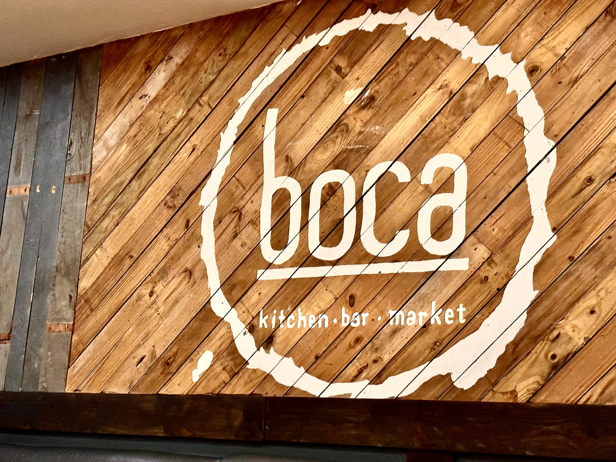 Boca sign painted on wood wall